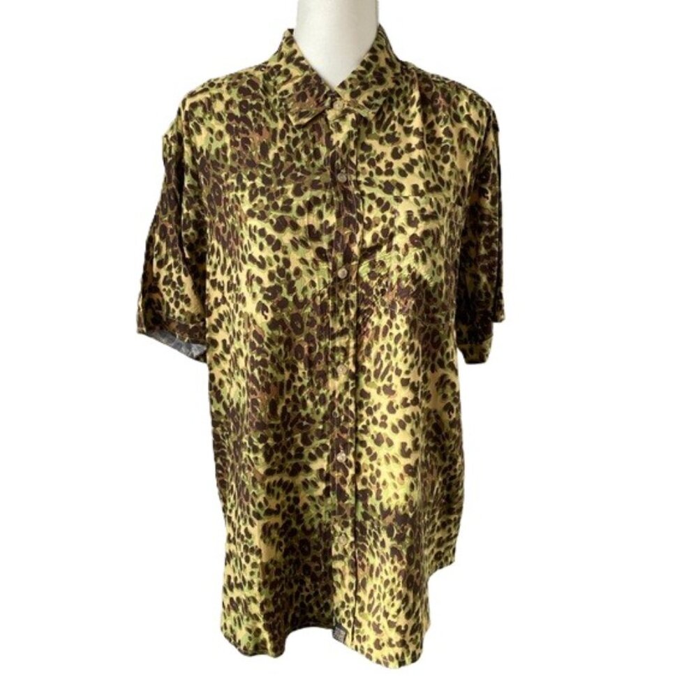 Mens Dress Shirt Large Leopard Animal Print Short Sleeve LuLaRoe Michael‎